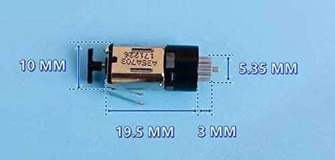 Micro Planetary Gearbox DC Motor for DIY Robots High Torque at 3V to 5V shown with dimensions 10mm by 19.5mm, NW 9161C 5 Pack.