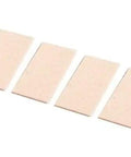 Straight Up No Fuss Dual Clamp Adjustable Stainless Steel Shower Glass Door Hinges For Clean Contemporary Bathroom Vanity And Smooth Frameless Installations, tan adhesive strips arranged in a row.
