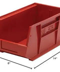 Heavy Duty Stack And Hang Part Organizer Bins In Red With Front Back And Side Grips, Built In Rear Hangers For Louver Panels Or Rails