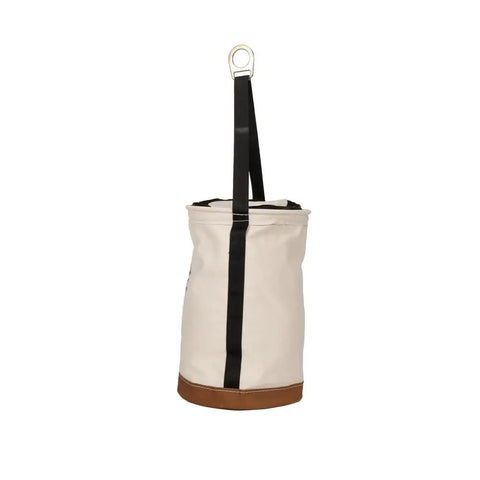 Side view of Heavy Duty Canvas Top Closing Bucket With Zipper 150 Pound Load Rated 22 Inch Tall 14 Inch Top Opening