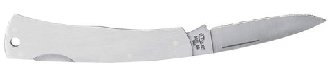 Tough As Nails Stainless Steel Lockback Pocket Knife Slick Brushed Drop Point Blade with open blade view showing silver finish.
