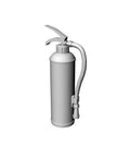 Top Shelf 1/35 Scale 3D Printed Fire Extinguisher Mini Model With Smooth Textured Finish For Genuine Diorama Scenes And Collector Hobby Builds Display Piece. Gray fire extinguisher replica, side view.