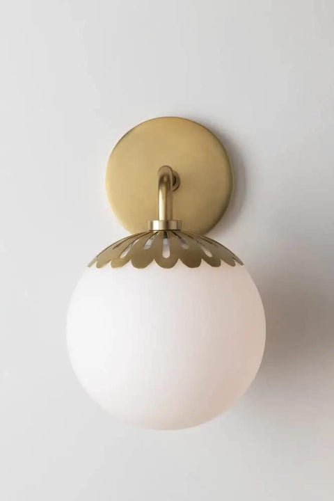 Paige 1 Light Bath Vanity Light In Aged Brass Finish, 11 Inches Tall By 6.25 Inches Wide, wall-mounted globe design
