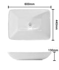 Top view of USZWBY Vessel Sinks Modern Minimalist Art Wash Basin Household Large Size Ceramic Above Counter Square Outdoor Bathroom Bowl Sink, dimensions shown.