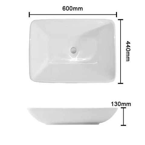 Top view of USZWBY Vessel Sinks Modern Minimalist Art Wash Basin Household Large Size Ceramic Above Counter Square Outdoor Bathroom Bowl Sink, dimensions shown.