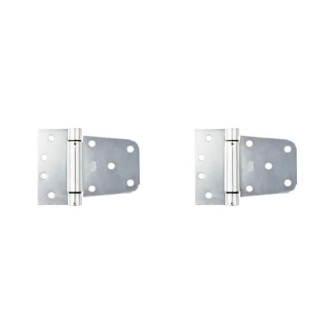 Rock Solid Heavy Duty Self Closing Gate Hinge With Zinc Plated Steel Bearing Core For Smooth As Butter Swing Operations All Metal Frame, two hinges view from the side.