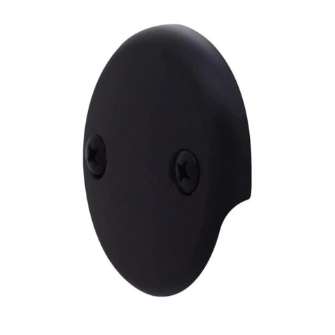 Two Hole Overflow Face Plate With Screws, Three And One Eighth Inch Matte Black Drain Plate For Two Hole Elbows, Heavy Duty Metal Construction.