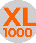 Glove size XL 1000-count badge in orange on gray circle