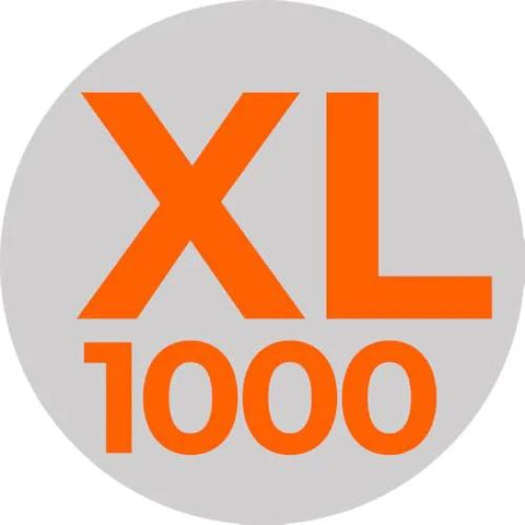 Glove size XL 1000-count badge in orange on gray circle