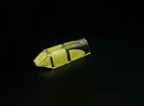 1/144 Dewoitine D.520 Canopy Painting Mask Set For Model Aircraft, yellow canopy mask applied to clear model canopy on black background