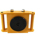 Beefed Up Heavy Duty Machinery Skate Dolly 13200 Lbs Capacity Industrial Mover For Smooth Equipment Transport And Relocation In Warehouses And Factories Built For Heavy Gear Handling And Quick Maneuverability, yellow steel dolly with black 360° disc