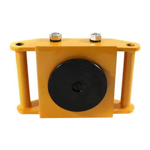Beefed Up Heavy Duty Machinery Skate Dolly 13200 Lbs Capacity Industrial Mover For Smooth Equipment Transport And Relocation In Warehouses And Factories Built For Heavy Gear Handling And Quick Maneuverability, yellow steel dolly with black 360° disc