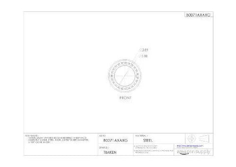 Technical drawing of Tapered Roller Bearing Inner Race Cone, Steel, 2.8750 Inch Inner Diameter, 1.188 Inch Cone Width, front view.