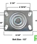 Heavy-duty V-groove casters swivel caster plate dimensions and bolt size diagram for industrial use.