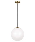 Leo Hanging Globe Pendant Light In Satin Brass Finish, minimalist ceiling fixture with 12 inch globe shade and steel frame