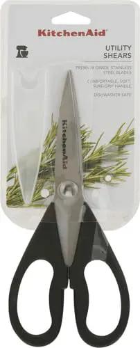 All Purpose Kitchen Shears with Protective Sheath, Rust Resistant Stainless Steel Blades, Micro Serrated Edges on card