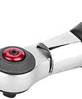 Close-up of the ratchet head of the Dead Nuts Accurate Digital Torque Wrench Socket Set 1.5 To 30 Nm with a metal finish.
