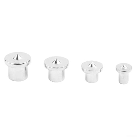 Four chrome plated steel center points from 12 Piece Dowel Center Locator Set for Woodworking, 6mm to 12mm pins