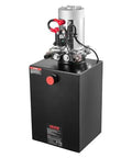 Front view Beefed Up 12V DC Double Acting Hydraulic Power Unit for Dump Trailers, 20 Quart Steel Reservoir, 3200 PSI A Port