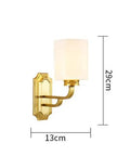 Solid Brass Wall Sconce With Smooth White Glass Shade Modern E27 Light Fixture dimensions 13cm wide 29cm high for bedroom or living room.