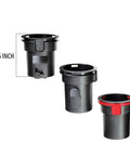 Three black plastic vacuum hose adapters on white background with measurement 3.6 inch for Six Foot Vacuum Accessory Hose For 1-1/4 Inch Systems Beefy Durable Plastic Construction Fits Most Vacuum Hose Setups Genuine Part For Attachments Long Reach For Tools And Tight Corners