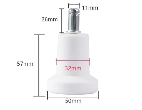 Bell Glides High Profile 2.5 Inch 5 Pack White For Carpet Replacement Office Chair With Self Adhesive Felt Pads and dimensions shown.