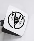 Premium Matte Rock Hand Electric Vehicle Charging Port Decal In Glossy Black Vinyl Featuring Iconic Lightning Bolt Graphic on EV port.