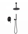 Shower System, 10-Inch Ceiling-Mount Rain Head and Handheld, Matte Black with sleek design and modern fixtures.
