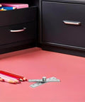 Six Pack CATIEBYE 360 Degree Rotation Stainless Steel Invisible Pivot Door Hinges set on pink surface near cabinet drawers