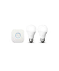 Smart White LED A19 Bulbs Starter Kit With Hub Dimmable 60W Equivalent Two Pack with Hue Bridge for voice control
