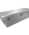 Run Your Rig Right With This Heavy Duty Aluminum Utility Chest Box With Single Door For Dodge Ram 2500 Pickup Trucks Extra Deep 19X20X70 side view of sleek aluminum storage box