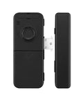 Slick Smart Fingerprint Door Lock And Password Code For Frameless Sliding Doors, black contactless design, minimalistic style.