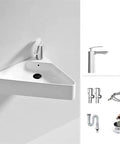 Personalized Triangle Bathroom Vessel Sink - High-Temperature, Space-Saving Wall-Mounted Corner Washbasin for Vanities with faucet and accessories.
