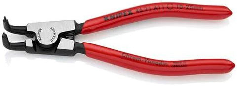 External 90 Degree Angled Snap Ring Pliers With Forged Tips, precision grade tool for pro tradesmen, red ergonomic grip, side view