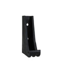 Truck hood latch catch, side view, black plastic, fits Freightliner Columbia 2000–2008.
