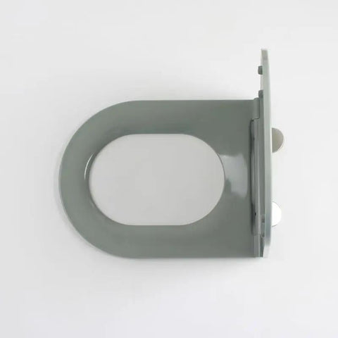 Modern Gray D Shaped Toilet Seat Featuring Soft Close Lids And No Fuss Quick Release Design Fits Standard Oval Pans top view