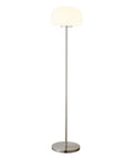 62.25 Inch Tall Floor Lamp With Glass Shade In Brushed Nickel White Milk Glass Mushroom Globe Lamp E26 Base Bulb Handcrafted Steel Base 8 Ft Cord 13 W X 13 D Great For Living Rooms Dens Or Offices With Warm Ambient Light And Modern Studio Style.