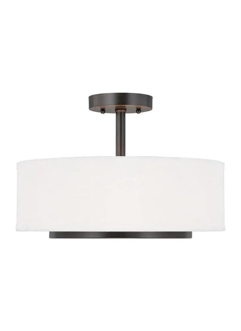 Nance Two Bronze Semi Flush Convertible Pendant Light For Wet Locations with white drum shade