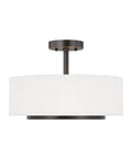 Nance Two Bronze Semi Flush Convertible Pendant Light For Wet Locations with white shade, ceiling mounted view