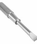 Compact Mini Screwdriver With Dang Good Non Slip Grip, Titanium Steel Precision Hand Tool For Jewelry Repairs And Household Tasks, close-up of silver titanium steel blade.