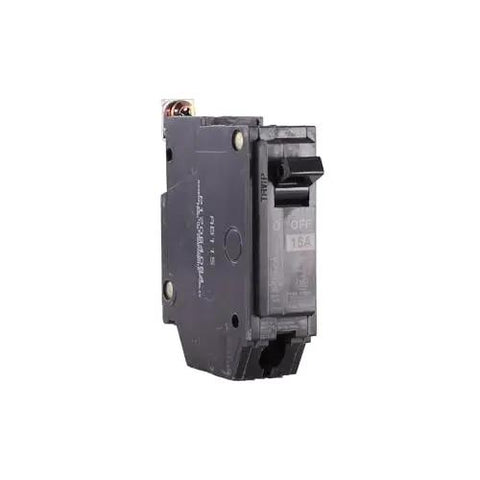 Front view of Q Line 15A Single Pole Circuit Breaker For 120 240 VAC 10 KA Interrupt Thermal Magnetic Trip Bolt On Installation