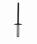 Heavy Duty Auto Body Trim Rivets Multi Purpose Retainer Clips OE Replacement Hardware Built Tough For Dash And Door Panel Fixes Works Like A Charm Top Shelf 25 Pack, black and silver clip, close-up view.