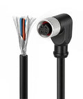 M12 4 Pin Right Angle Female To Open Connector Shielded Sensor Cable for industrial automation, PVC molded, 10 meters