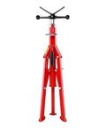 Pipe jack stand, red steel, adjustable height, folding portable design