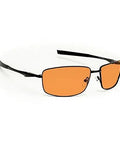 Badass Green Beam Reduction Glasses Featuring A Super Tight Black Metal Wraparound Frame with orange lenses on a white background.
