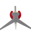 Front view of Strong Hand MPCH250 magnetic pipe centering head with red magnets, gray anodized aluminum, and 360° dial