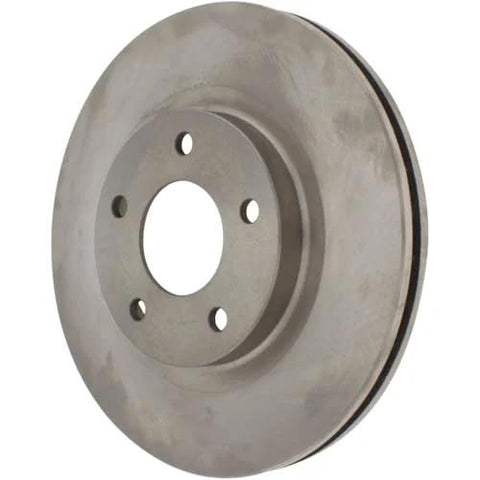 Front view of Centric 121.63067 C-Tek front brake rotor, metallic gray with hub and five lug holes.