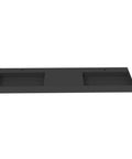 Top Shelf 84 Inch Wall Mounted Bathroom Sink In Matte Black Manmade Stone Basin with two sink spaces and flat surface.