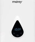 Front view of Eco 150 Electric Tankless Water Heater On Demand 14.5kW 240V with digital display, white body and compact design