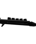 Slick Black RGB Mechanical Gaming Keyboard Featuring Prograde RomerG Switches side view showing keys and durable design.